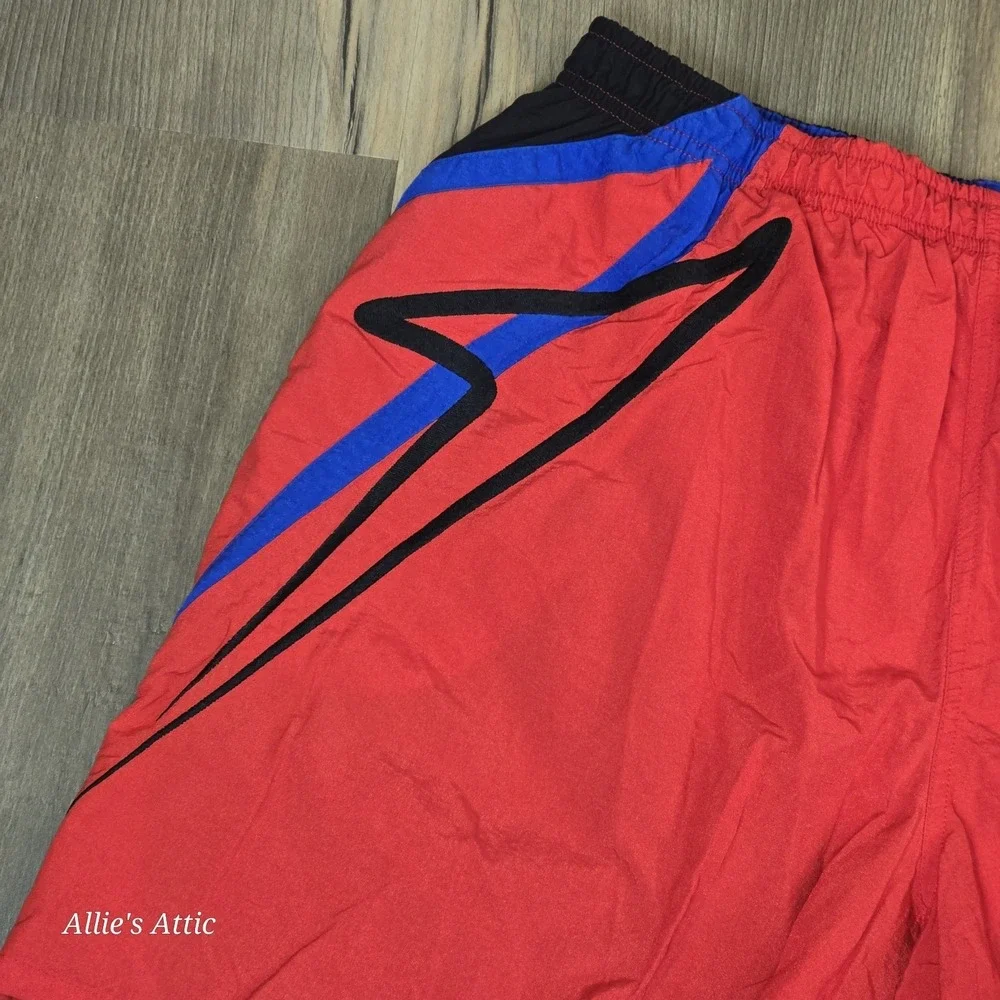 Speedo Swim Shorts Trunks Mens Red Black Blue Colorblock Vintage Retro 90s Large